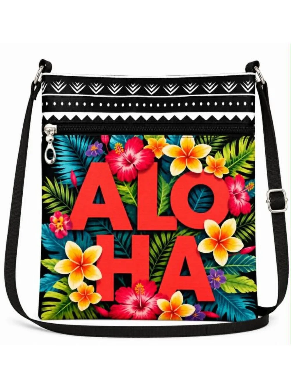 Aloha Tropical Crossbody Bag with Adjustable Black Strap